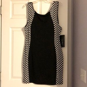 NWT! Almost Famous dress. Black with black & white checkered sides. Juniors XL.